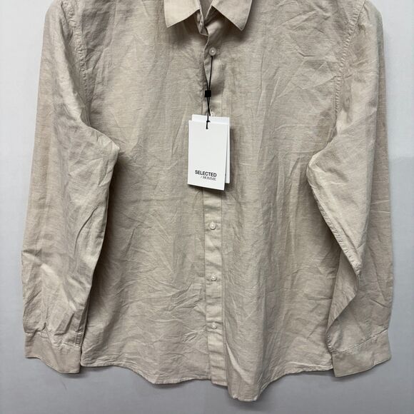 NWT Selected Homme Men Long Sleeve Button Shirt Size 16.5 Linen Blend D029 -15 - Picture 14 of 16